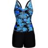 imageArolina 2025 Womens Tankini Swimsuits with Pockets Tummy Control Two Piece Bathing Suits with Boy ShortsBlack Blue Leaves