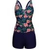 imageArolina 2025 Womens Tankini Swimsuits with Pockets Tummy Control Two Piece Bathing Suits with Boy ShortsNavy Flower