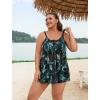 imageArolina Womens Plus Size Tankini Swimsuits Mesh Modest Two Piece Bathing Suits with Shorts Front Tie Flowing SwimwearBlack