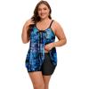 imageArolina Womens Plus Size Tankini Swimsuits Mesh Modest Two Piece Bathing Suits with Shorts Front Tie Flowing SwimwearBlue Flowers