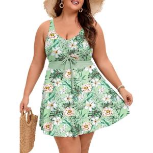 imageArolina Plus Size Swimdress for Women High Waisted Tummy Control Tankini Bathing Suits Two Piece Swimsuits with BoyshortsFlower01