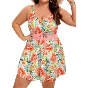 imageArolina Plus Size Swimdress for Women High Waisted Tummy Control Tankini Bathing Suits Two Piece Swimsuits with BoyshortsFlower03