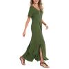 imageArolina Womens Summer Maxi Dress Short Sleeve V Neck Casual Loose Long Beach Split Dresses with PocketsArmy Green