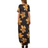 imageArolina Womens Summer Maxi Dress Short Sleeve V Neck Casual Loose Long Beach Split Dresses with PocketsBlackgoldflower