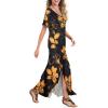 imageArolina Womens Summer Maxi Dress Short Sleeve V Neck Casual Loose Long Beach Split Dresses with PocketsBlackgoldflower