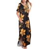 imageArolina Womens Summer Maxi Dress Short Sleeve V Neck Casual Loose Long Beach Split Dresses with PocketsBlackgoldflower