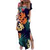 imageArolina Womens Summer Maxi Dress Short Sleeve V Neck Casual Loose Long Beach Split Dresses with PocketsRosy Orange Flower