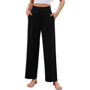 imageArolina Wide Leg Yoga Pants for Women 2024 Casual Loose Sweatpants High Waisted Comfy Lounge Pajama Palazzo with PocketsBlack