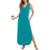 imageArolina Maxi Dress for Women Tropical Summer V Neck Sleeveless Split Long Beach Dresses Casual Loose Sundress with PocketsA Teal Blue