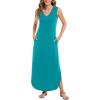 imageArolina Maxi Dress for Women Tropical Summer V Neck Sleeveless Split Long Beach Dresses Casual Loose Sundress with PocketsA Teal Blue
