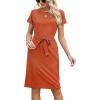 imageArolina Womens Summer Short Sleeve Striped T Shirt Dress Casual Midi Dresses Crewneck Tie Waist with PocketsBrick Red