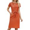 imageArolina Womens Summer Short Sleeve Striped T Shirt Dress Casual Midi Dresses Crewneck Tie Waist with PocketsBrick Red