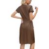 imageArolina Womens Summer Short Sleeve Striped T Shirt Dress Casual Midi Dresses Crewneck Tie Waist with PocketsCoffee