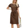 imageArolina Womens Summer Short Sleeve Striped T Shirt Dress Casual Midi Dresses Crewneck Tie Waist with PocketsCoffee