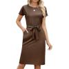 imageArolina Womens Summer Short Sleeve Striped T Shirt Dress Casual Midi Dresses Crewneck Tie Waist with PocketsCoffee