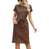imageArolina Womens Summer Short Sleeve Striped T Shirt Dress Casual Midi Dresses Crewneck Tie Waist with PocketsCoffee