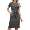imageArolina Womens Summer Short Sleeve Striped T Shirt Dress Casual Midi Dresses Crewneck Tie Waist with PocketsDark Grey
