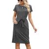 imageArolina Womens Summer Short Sleeve Striped T Shirt Dress Casual Midi Dresses Crewneck Tie Waist with PocketsDark Grey
