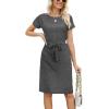imageArolina Womens Summer Short Sleeve Striped T Shirt Dress Casual Midi Dresses Crewneck Tie Waist with PocketsDark Grey