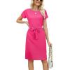 imageArolina Womens Summer Short Sleeve Striped T Shirt Dress Casual Midi Dresses Crewneck Tie Waist with PocketsHot Pink