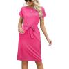 imageArolina Womens Summer Short Sleeve Striped T Shirt Dress Casual Midi Dresses Crewneck Tie Waist with PocketsHot Pink