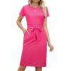 imageArolina Womens Summer Short Sleeve Striped T Shirt Dress Casual Midi Dresses Crewneck Tie Waist with PocketsHot Pink