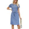 imageArolina Womens Summer Short Sleeve Striped T Shirt Dress Casual Midi Dresses Crewneck Tie Waist with PocketsLight Blue
