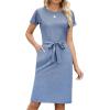 imageArolina Womens Summer Short Sleeve Striped T Shirt Dress Casual Midi Dresses Crewneck Tie Waist with PocketsLight Blue