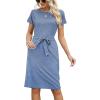 imageArolina Womens Summer Short Sleeve Striped T Shirt Dress Casual Midi Dresses Crewneck Tie Waist with PocketsLight Blue
