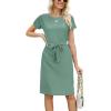 imageArolina Womens Summer Short Sleeve Striped T Shirt Dress Casual Midi Dresses Crewneck Tie Waist with PocketsTeal