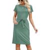 imageArolina Womens Summer Short Sleeve Striped T Shirt Dress Casual Midi Dresses Crewneck Tie Waist with PocketsTeal