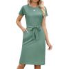 imageArolina Womens Summer Short Sleeve Striped T Shirt Dress Casual Midi Dresses Crewneck Tie Waist with PocketsTeal