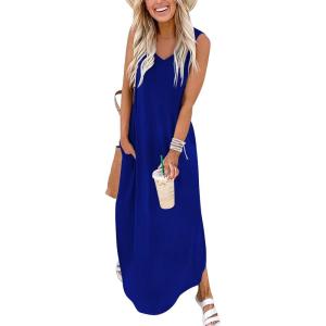 imageArolina Maxi Dress for Women Tropical Summer V Neck Sleeveless Split Long Beach Dresses Casual Loose Sundress with PocketsA Royal Blue