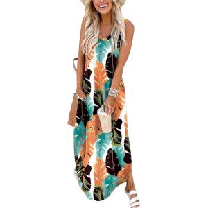 imageArolina Maxi Dress for Women Tropical Summer V Neck Sleeveless Split Long Beach Dresses Casual Loose Sundress with PocketsLeaves 05