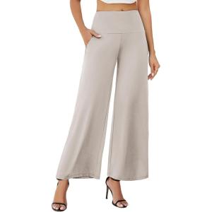 imageArolina Womens Stretchy Wide Leg Palazzo Lounge Pants with Pockets Casual Comfy High Waist Palazzo Pants for Women DressyAlmond