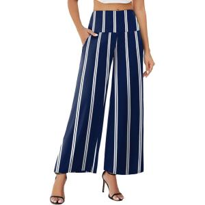 imageArolina Womens Stretchy Wide Leg Palazzo Lounge Pants with Pockets Casual Comfy High Waist Palazzo Pants for Women DressyBlue Stripe