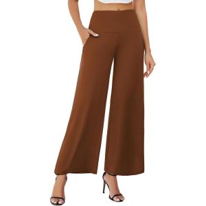 imageArolina Womens Stretchy Wide Leg Palazzo Lounge Pants with Pockets Casual Comfy High Waist Palazzo Pants for Women DressyBrown