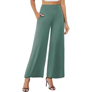 imageArolina Womens Stretchy Wide Leg Palazzo Lounge Pants with Pockets Casual Comfy High Waist Palazzo Pants for Women DressyLake Blue