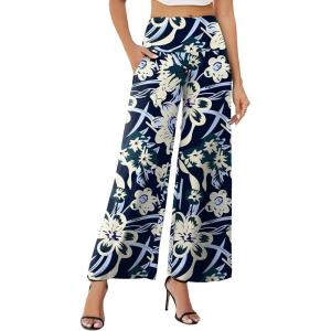 imageArolina Womens Stretchy Wide Leg Palazzo Lounge Pants with Pockets Casual Comfy High Waist Palazzo Pants for Women DressySmile Flower