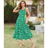 imageArolina Womens Summer Floral Boho Dress 2025 Square Neck Maxi Dresses Solid Color Ruffle Beach Vacation Long SundressGreen Flower