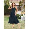 imageArolina Womens Summer Floral Boho Dress 2025 Square Neck Maxi Dresses Solid Color Ruffle Beach Vacation Long SundressPea Navy Blue