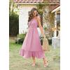 imageArolina Womens Summer Floral Boho Dress 2025 Square Neck Maxi Dresses Solid Color Ruffle Beach Vacation Long SundressPink