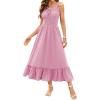 imageArolina Womens Summer Floral Boho Dress 2025 Square Neck Maxi Dresses Solid Color Ruffle Beach Vacation Long SundressPink