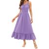 imageArolina Womens Summer Floral Boho Dress 2025 Square Neck Maxi Dresses Solid Color Ruffle Beach Vacation Long SundressPurple