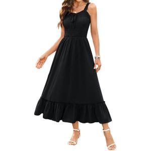 imageArolina Womens Summer Floral Boho Dress 2025 Square Neck Maxi Dresses Solid Color Ruffle Beach Vacation Long SundressBlack