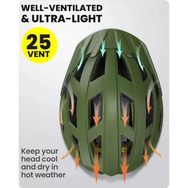 OutdoorMaster Gem Recreational MIPS Cycling Helmet  Two Removable Liners amp Ventilation in MultiEnvironment  Bike Helmet in Mountain Motorway for Youth amp AdultPalm Green