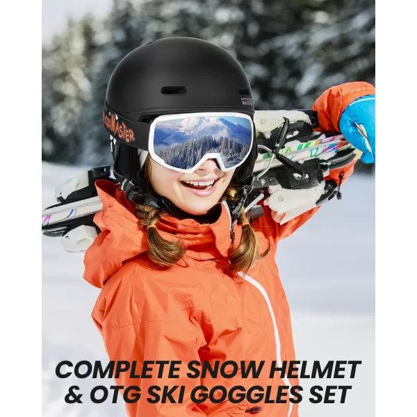 OutdoorMaster Kids Ski Helmet and Goggles Set Snowboard Helmet Durable PC Shell amp EPS Foam Snow Helmet 12 Cooling Vents Dial Fit Skiing Helmet SafetyCertified Snow Sport Helmets for Boys amp GirlsMatte Black