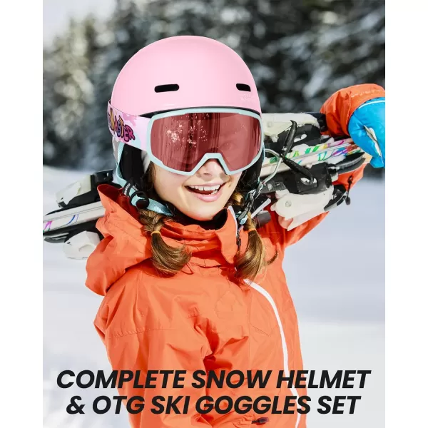 OutdoorMaster Kids Ski Helmet and Goggles Set Snowboard Helmet Durable PC Shell amp EPS Foam Snow Helmet 12 Cooling Vents Dial Fit Skiing Helmet SafetyCertified Snow Sport Helmets for Boys amp GirlsGlossy Pink