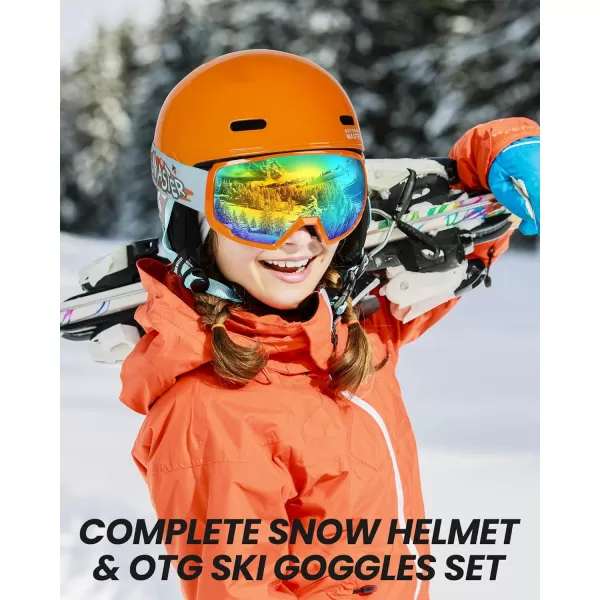 OutdoorMaster Kids Ski Helmet and Goggles Set Snowboard Helmet Durable PC Shell amp EPS Foam Snow Helmet 12 Cooling Vents Dial Fit Skiing Helmet SafetyCertified Snow Sport Helmets for Boys amp GirlsGlossy Dark Orange