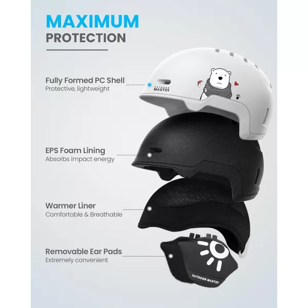 OutdoorMaster Kids Ski Helmet and Goggles Set Snowboard Helmet Durable PC Shell amp EPS Foam Snow Helmet 12 Cooling Vents Dial Fit Skiing Helmet SafetyCertified Snow Sport Helmets for Boys amp GirlsArctic White